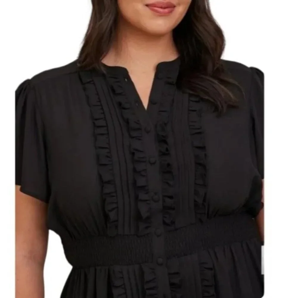 Torrid Georgette Black Ruffle Sheer Blouse - Picture 3 of 8